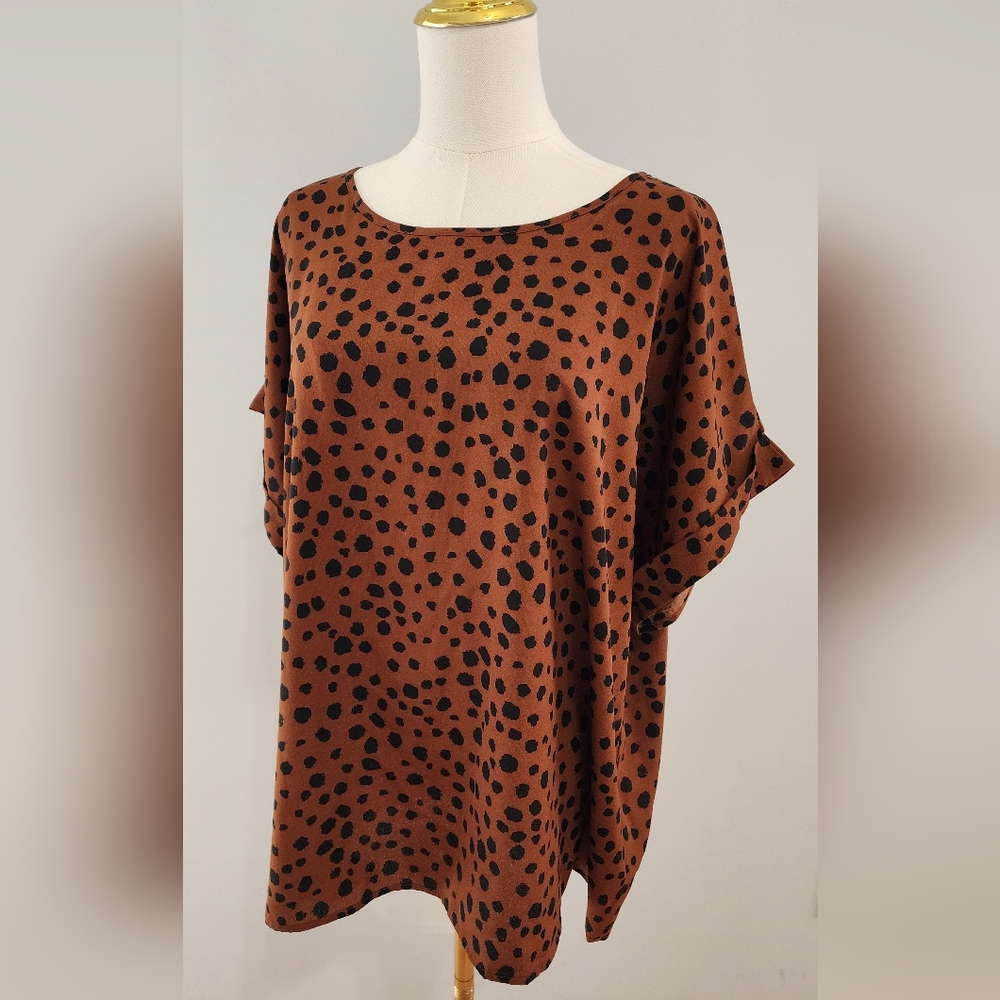 NWOT Emery Rose Blouse Leopard Print Cuff Sleeve Casual Top Shirt Plus Size 2XL